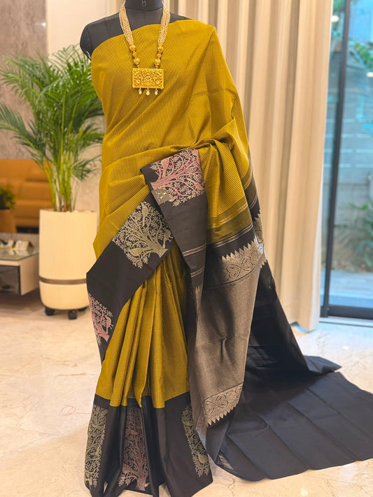 Chartreuse Gold & Black Kanjivaram Saree