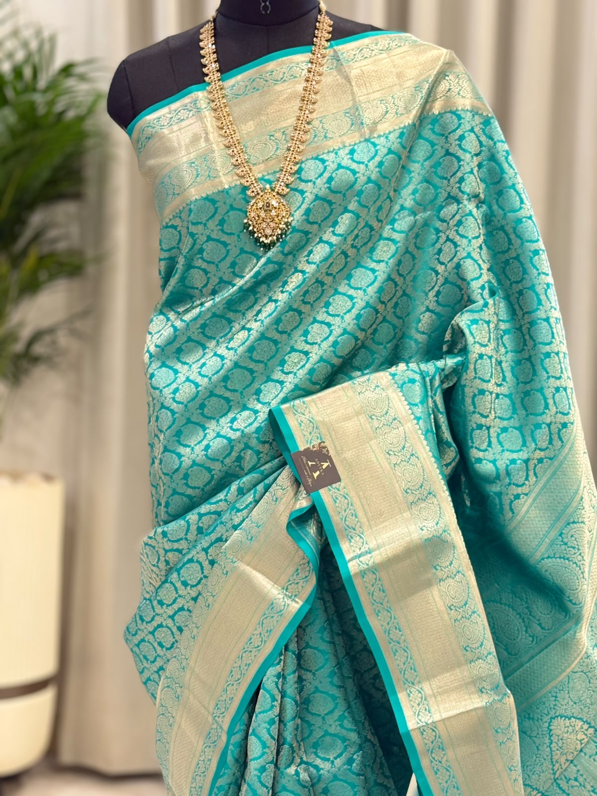 Turquoise Blue Silver Zari Kanjivaram Saree