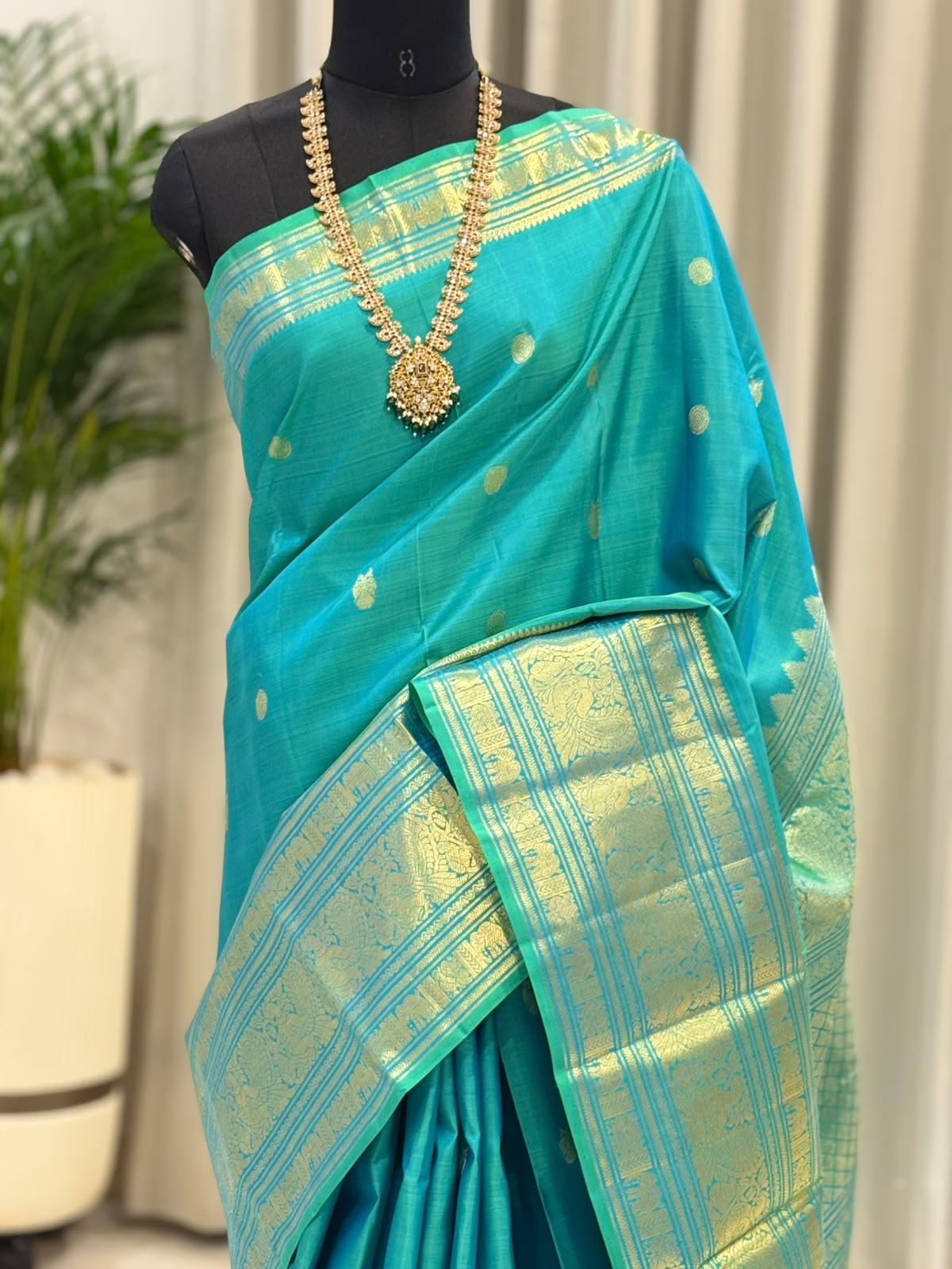 Turquoise Blue Gold Kanjivaram