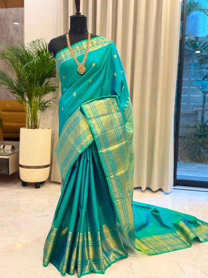 Turquoise Blue Gold Kanjivaram