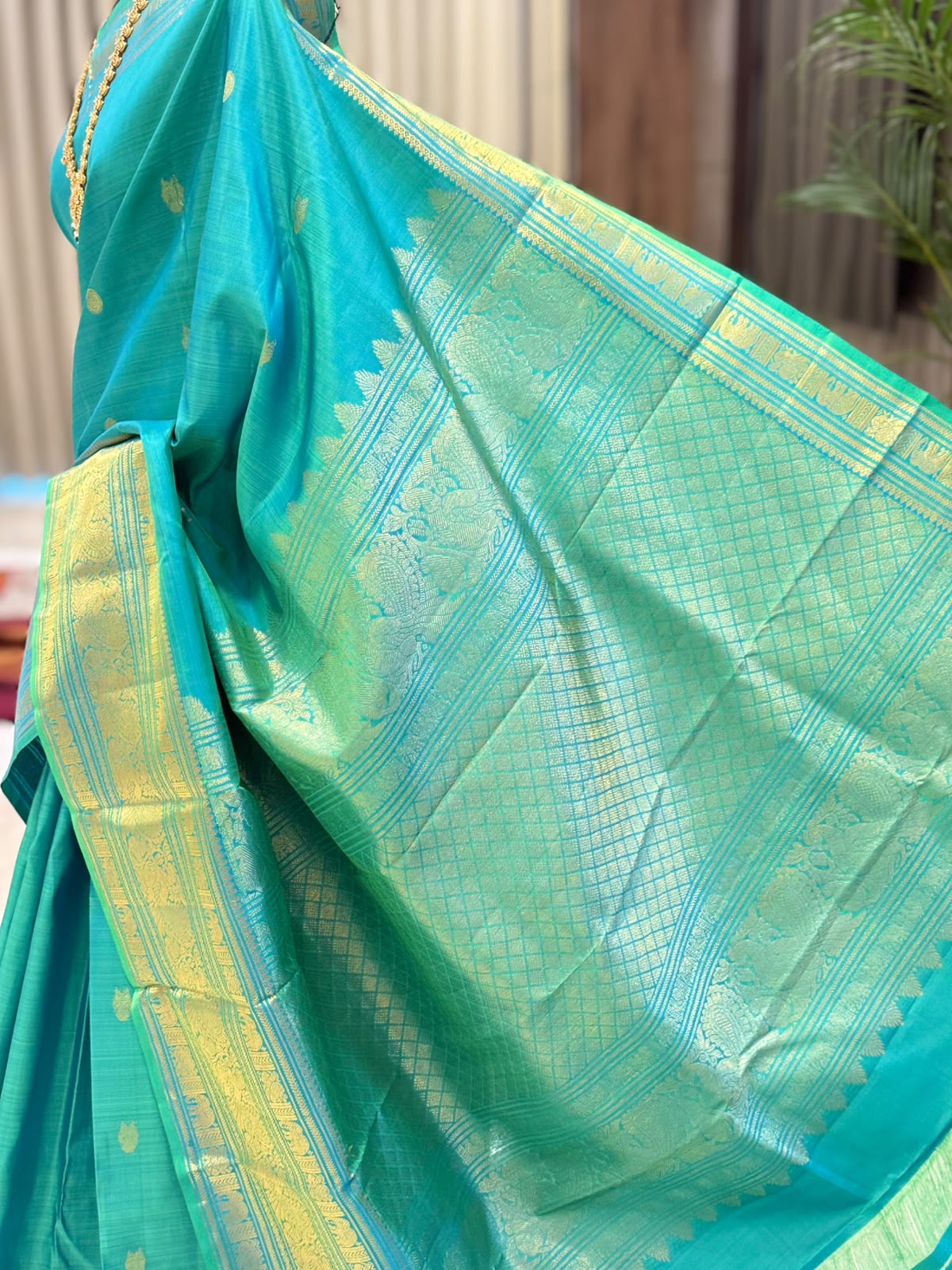 Turquoise Blue Gold Kanjivaram