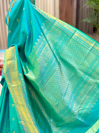 Turquoise Blue Gold Kanjivaram