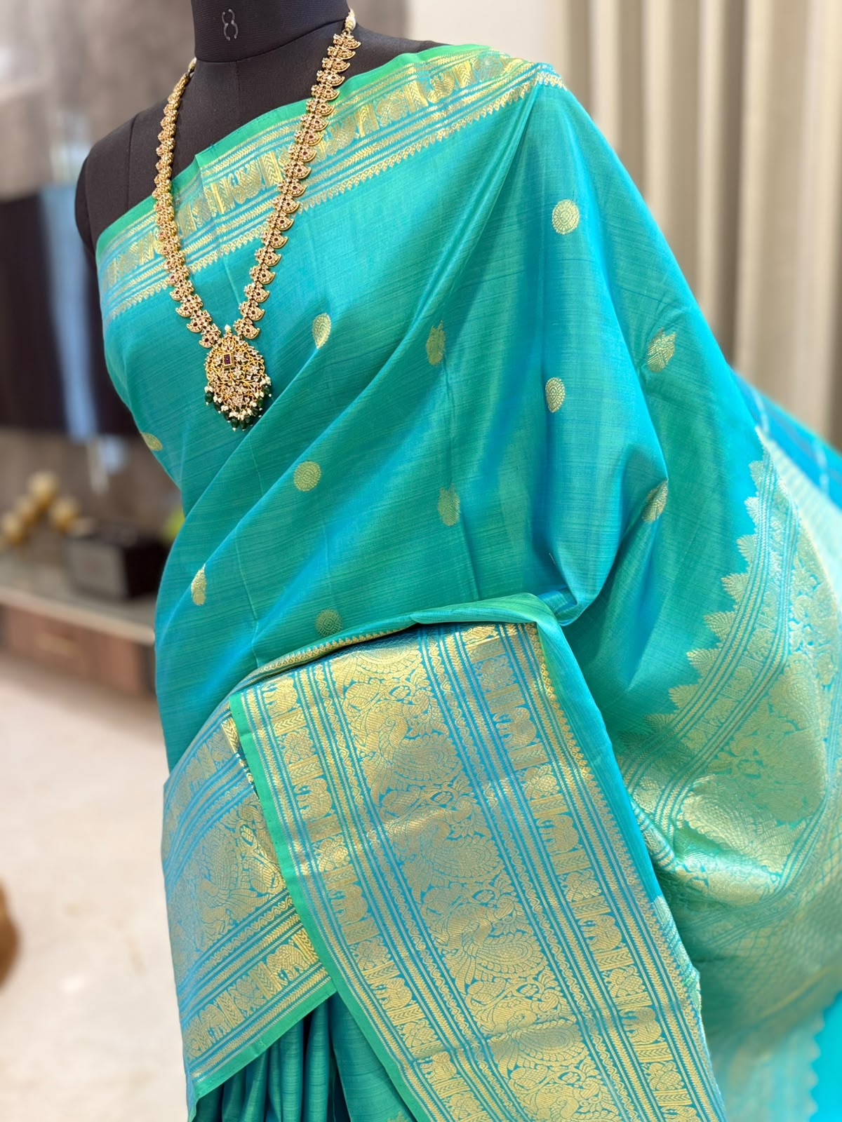 Turquoise Blue Gold Kanjivaram