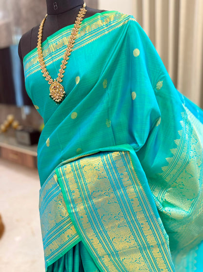 Turquoise Blue Gold Kanjivaram