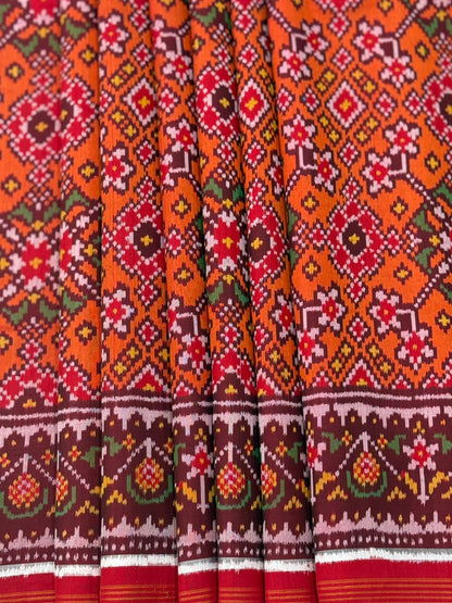 Orange Maroon Ikkat Silk Majesty