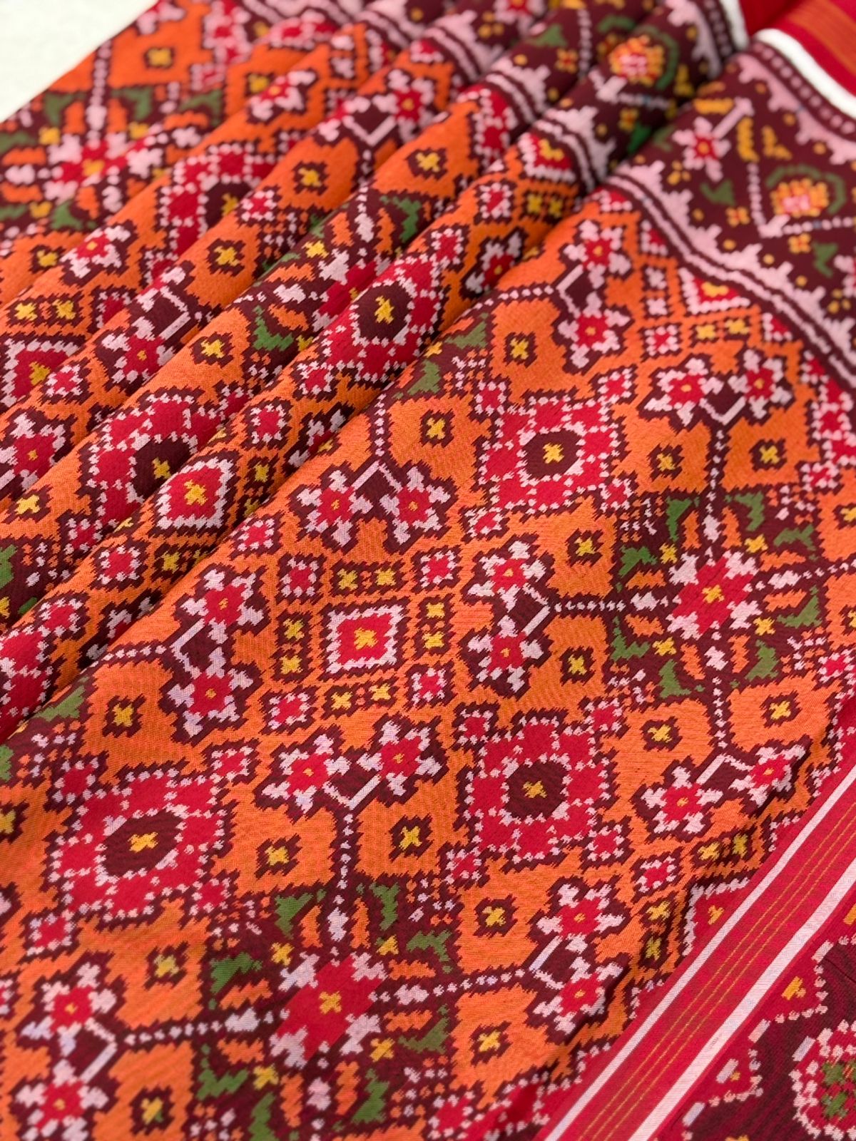 Orange Maroon Ikkat Silk Majesty