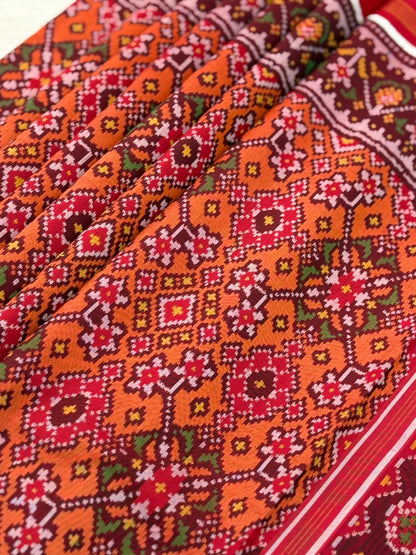 Orange Maroon Ikkat Silk Majesty