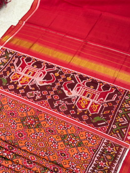 Orange Maroon Ikkat Silk Majesty