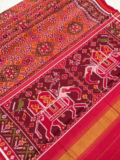Orange Maroon Ikkat Silk Majesty