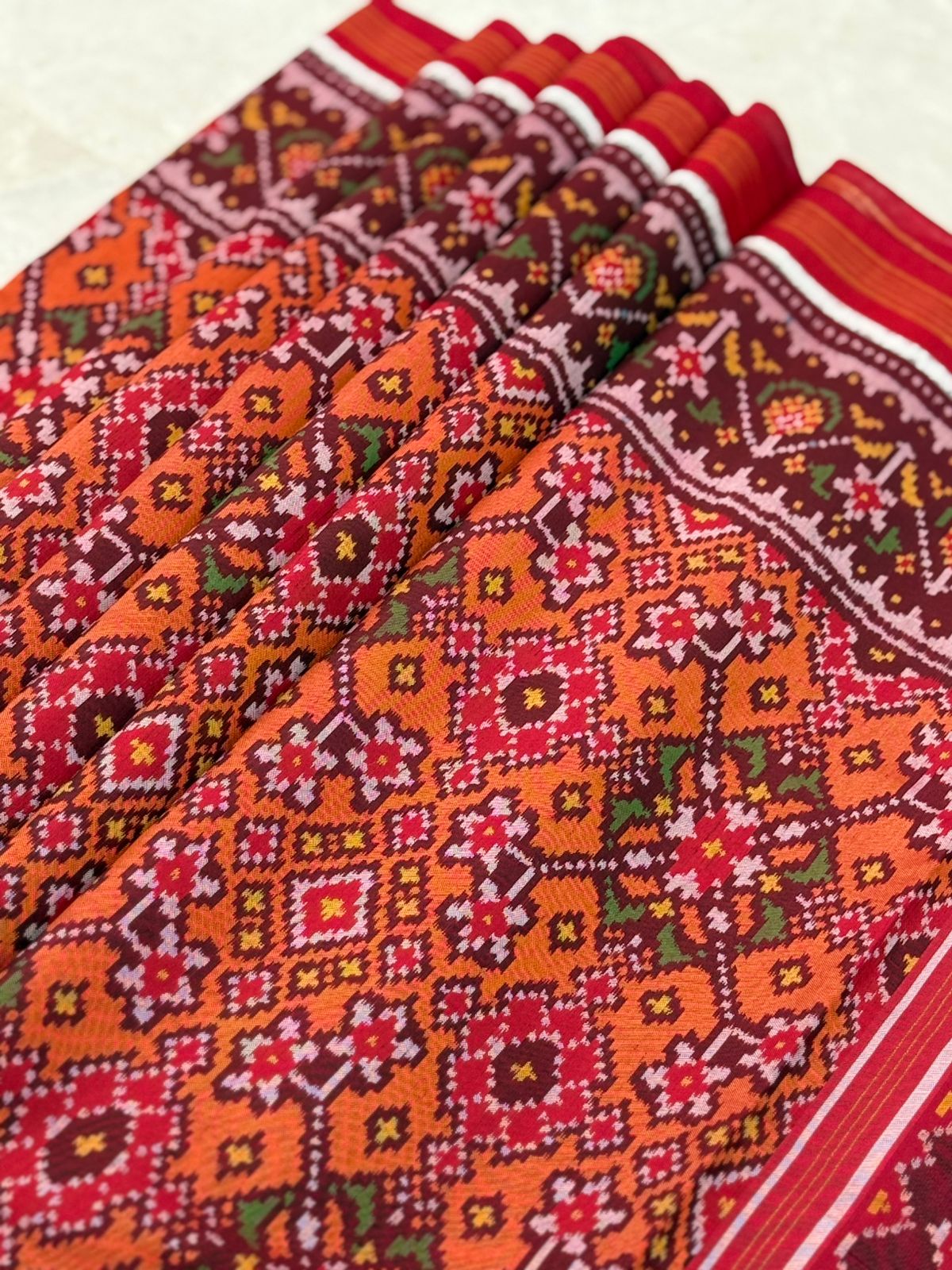 Orange Maroon Ikkat Silk Majesty