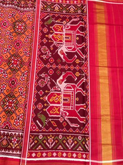 Orange Maroon Ikkat Silk Majesty