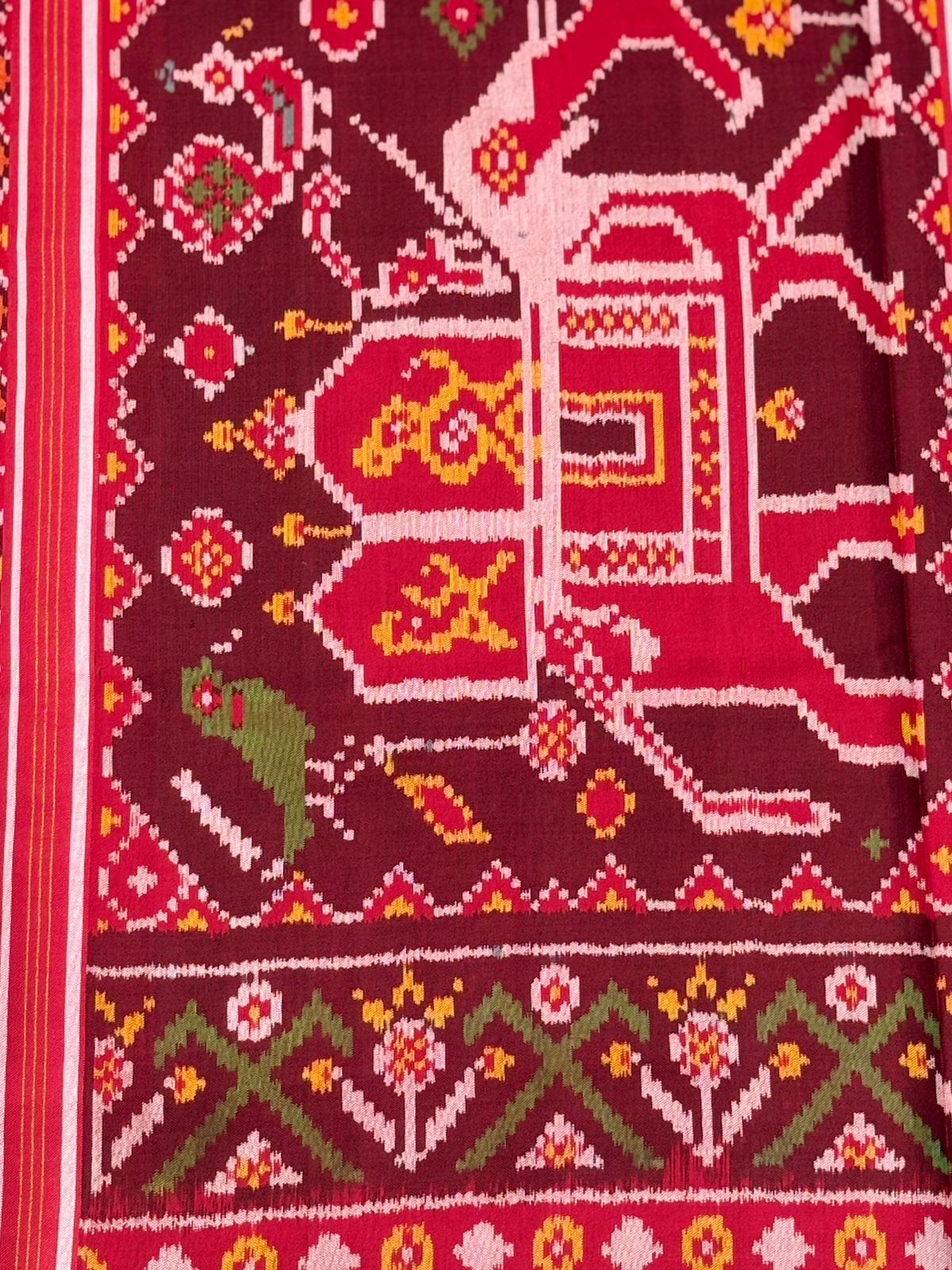 Orange Maroon Ikkat Silk Majesty