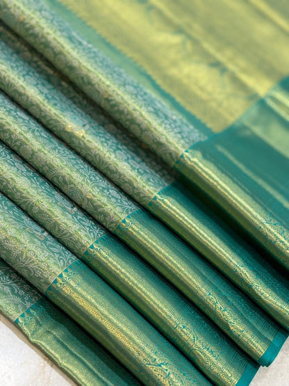 Sea-Green Floral Diamond Kanjivaram Saree