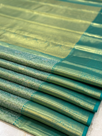 Sea-Green Floral Diamond Kanjivaram Saree