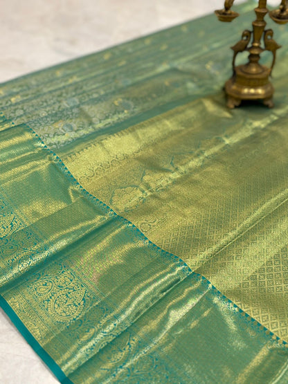 Sea-Green Floral Diamond Kanjivaram Saree