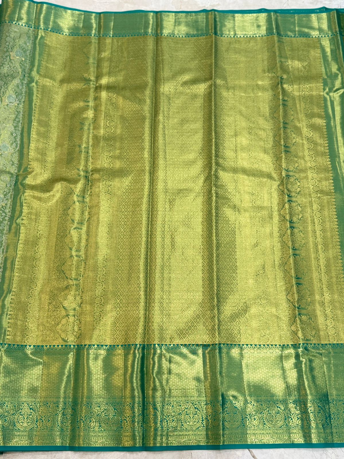 Sea-Green Floral Diamond Kanjivaram Saree