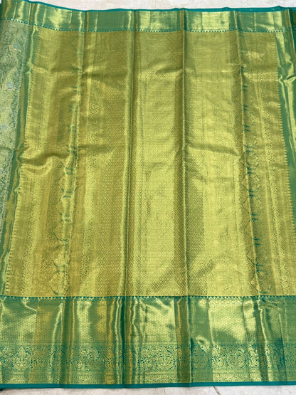 Sea-Green Floral Diamond Kanjivaram Saree