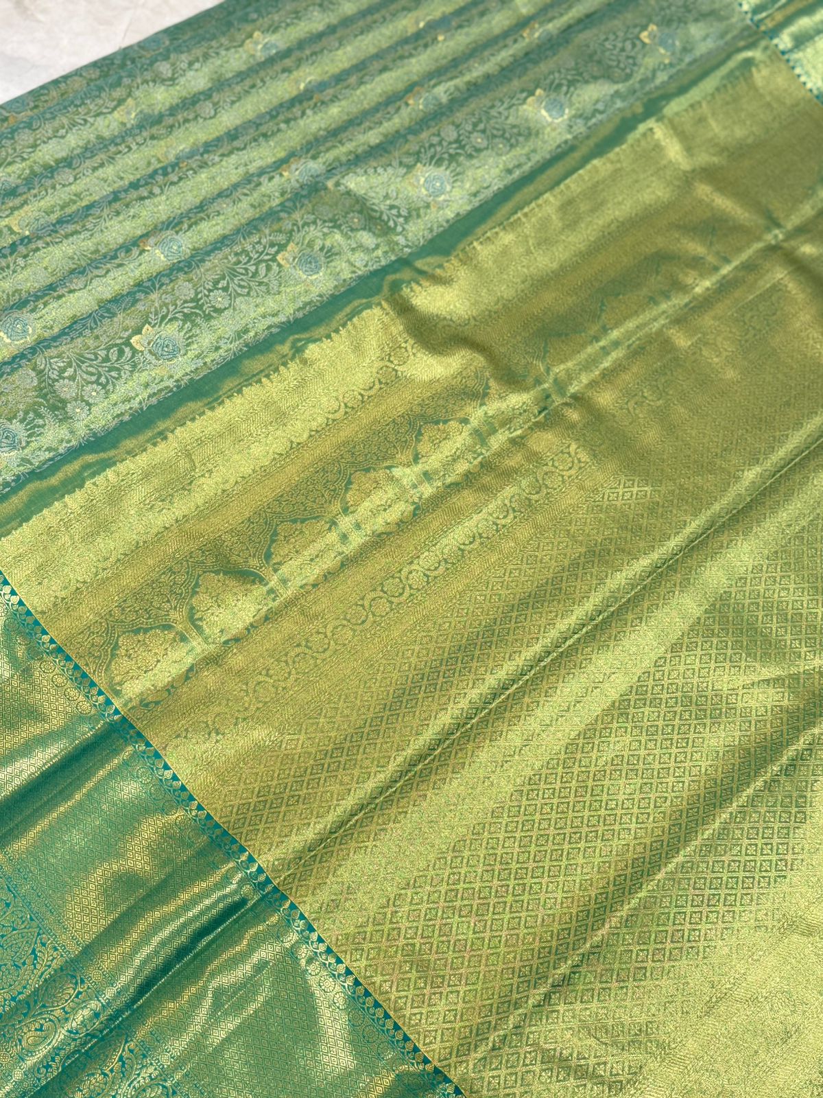 Sea-Green Floral Diamond Kanjivaram Saree