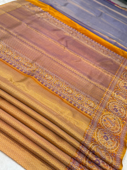 Gold Purple Orange Zari Kanjivaram