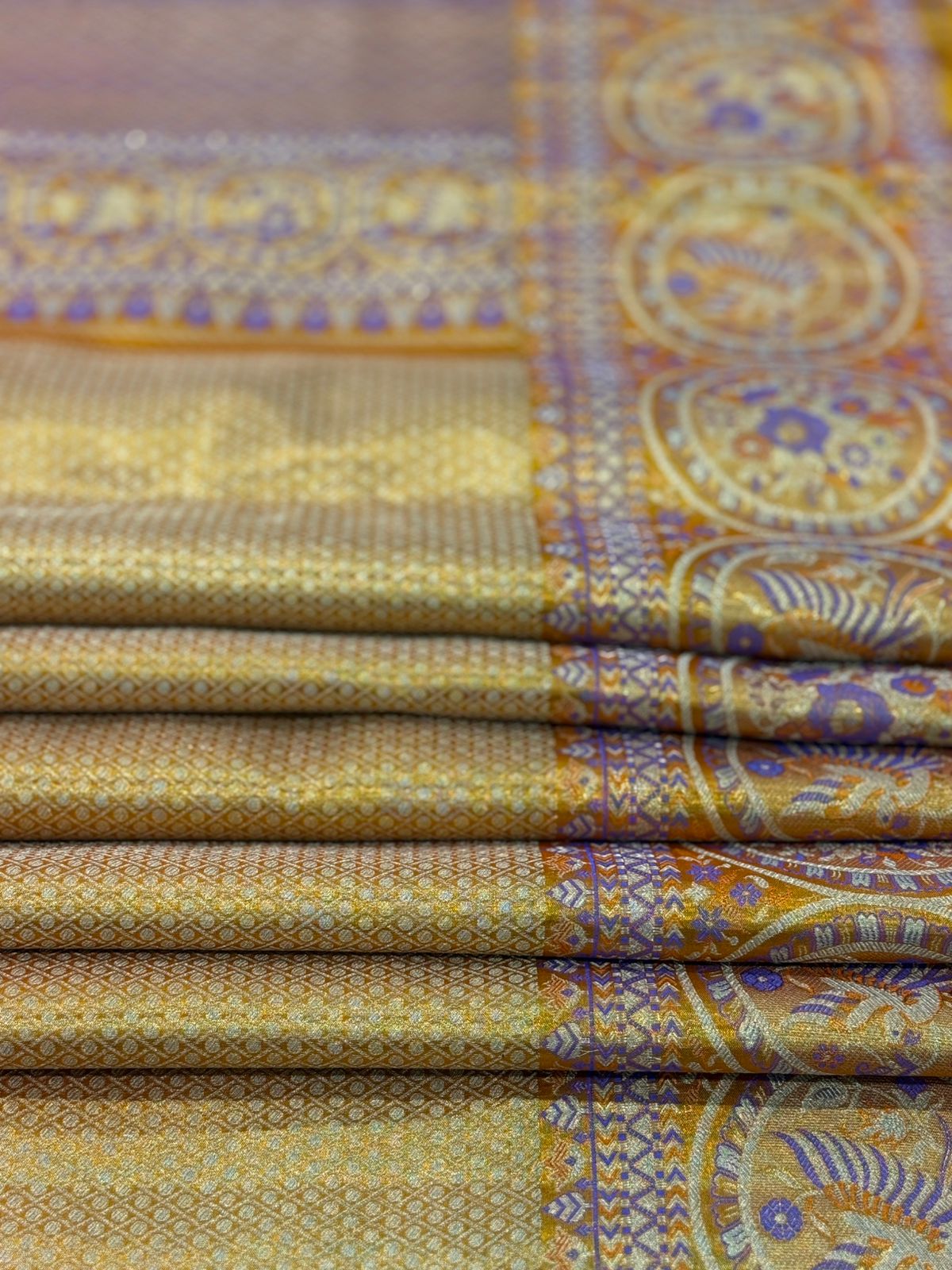 Gold Purple Orange Zari Kanjivaram