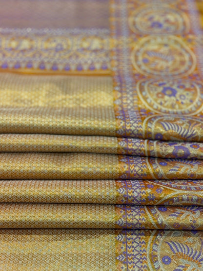 Gold Purple Orange Zari Kanjivaram
