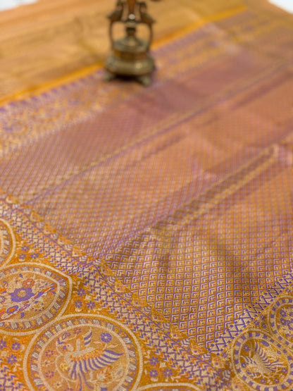 Gold Purple Orange Zari Kanjivaram