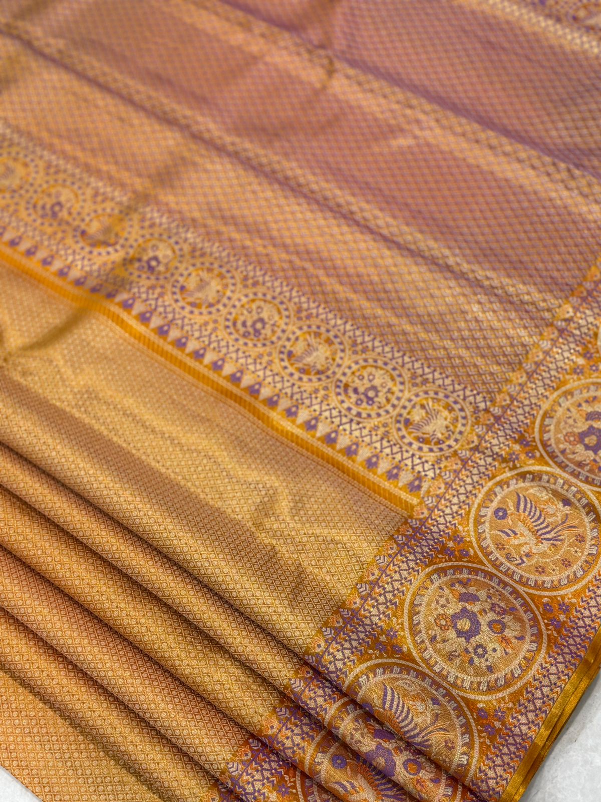 Gold Purple Orange Zari Kanjivaram
