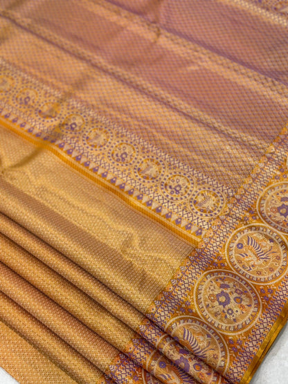 Gold Purple Orange Zari Kanjivaram