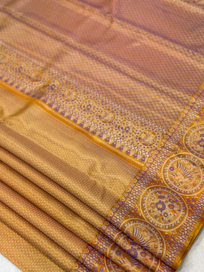 Gold Purple Orange Zari Kanjivaram
