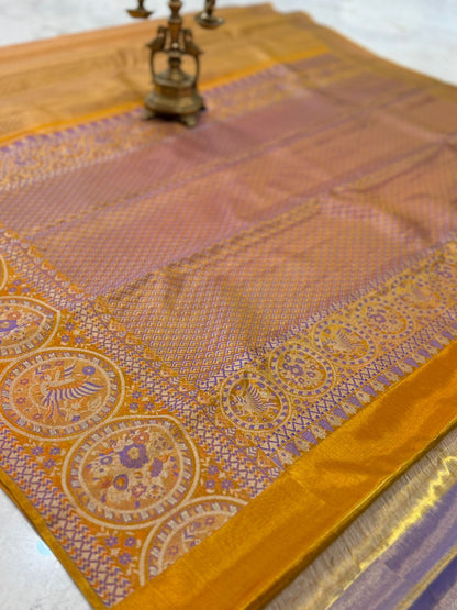 Gold Purple Orange Zari Kanjivaram