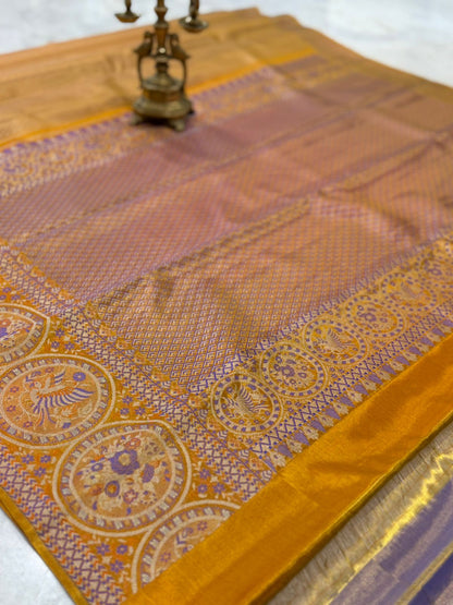 Gold Purple Orange Zari Kanjivaram