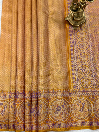 Gold Purple Orange Zari Kanjivaram