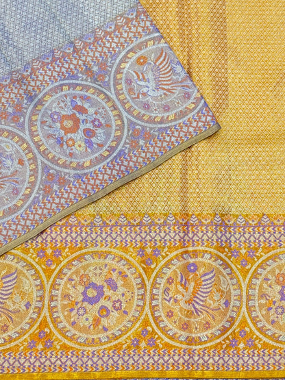 Gold Purple Orange Zari Kanjivaram