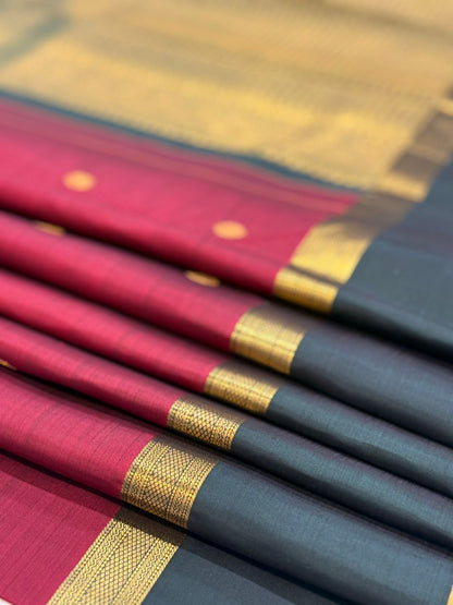 Golden Butta Crimson Kanjivaram Saree