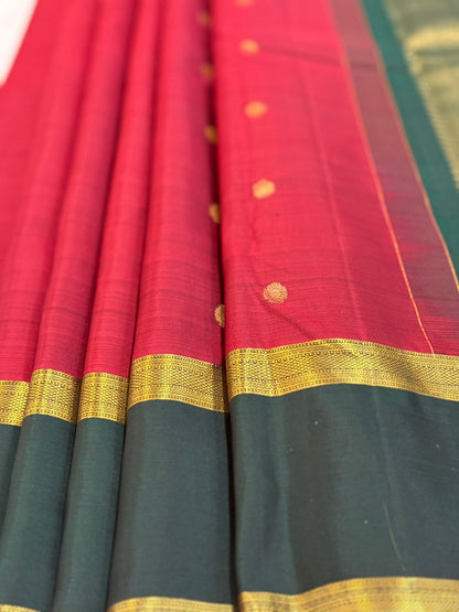 Golden Butta Crimson Kanjivaram Saree