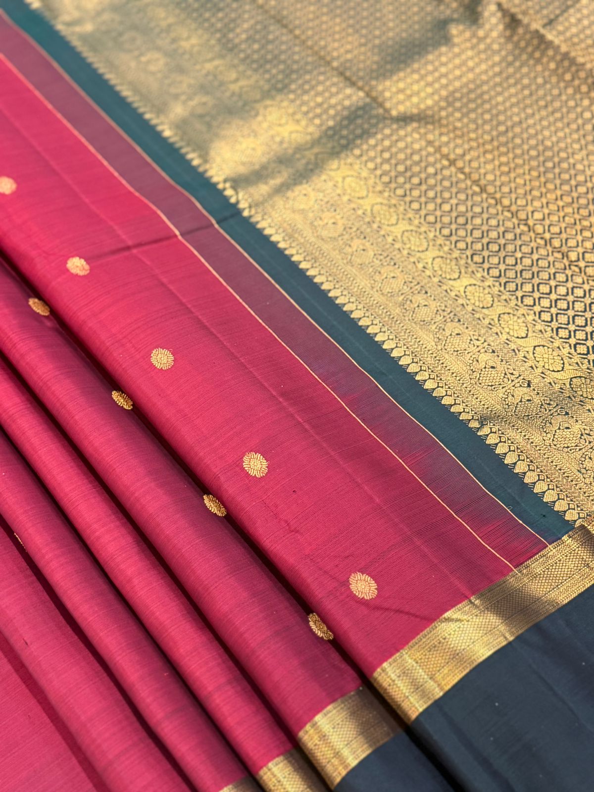 Golden Butta Crimson Kanjivaram Saree