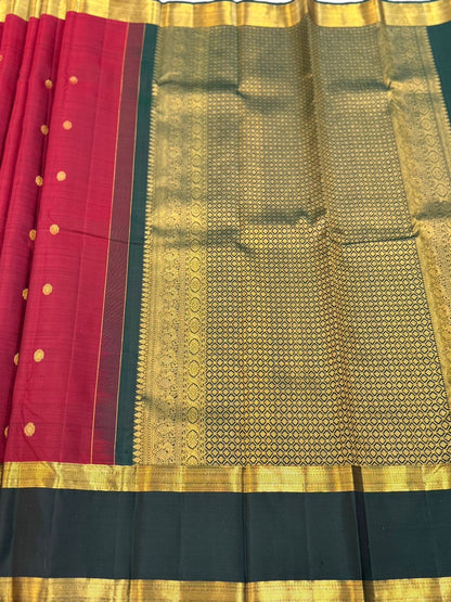 Golden Butta Crimson Kanjivaram Saree