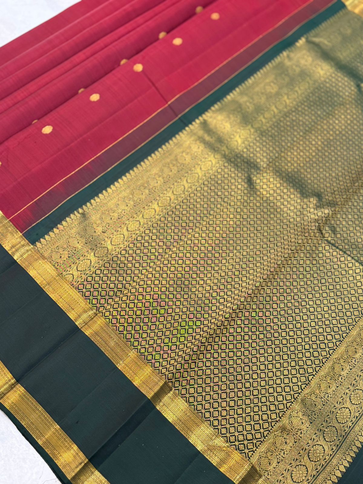 Golden Butta Crimson Kanjivaram Saree