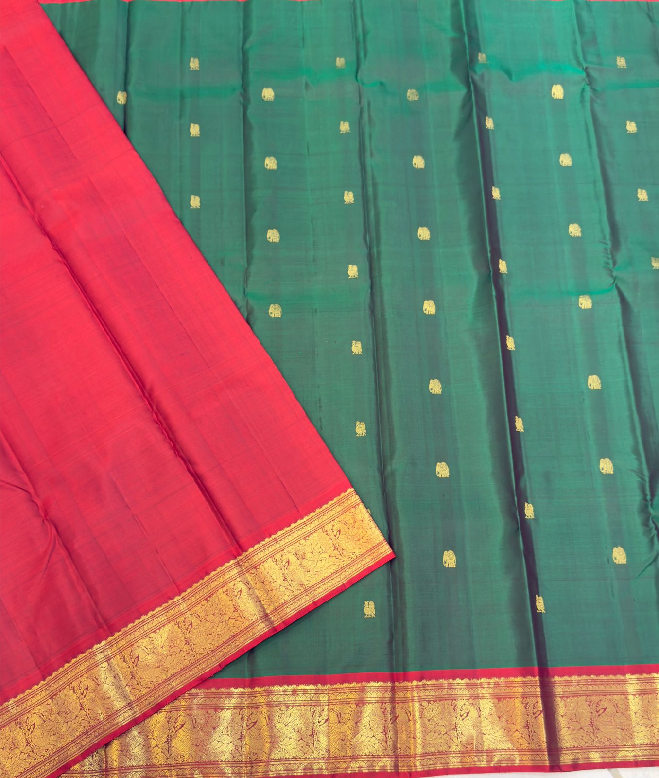 Deep Green Crimson Kanjivaram