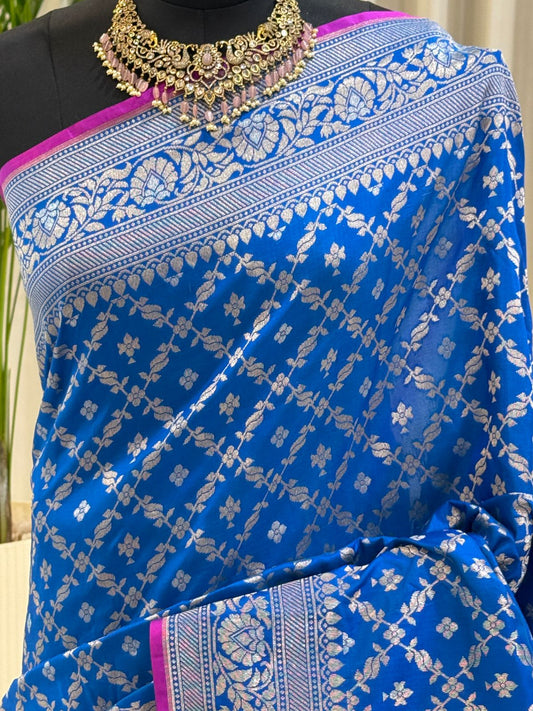 Stunning Blue Katan Silk Saree