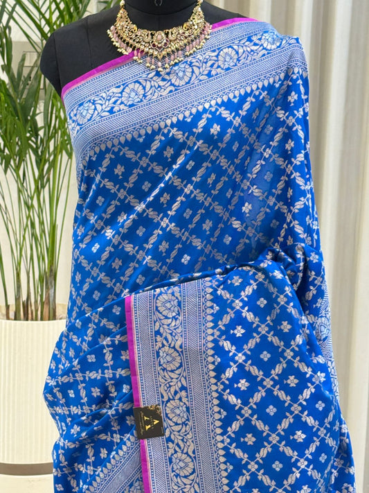 Stunning Blue Katan Silk Saree
