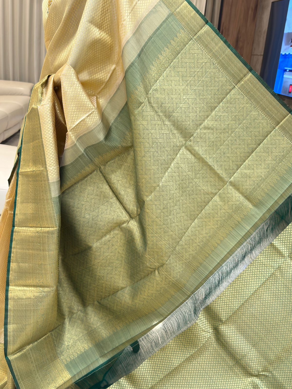 Exquisite Peach & Green Handwoven