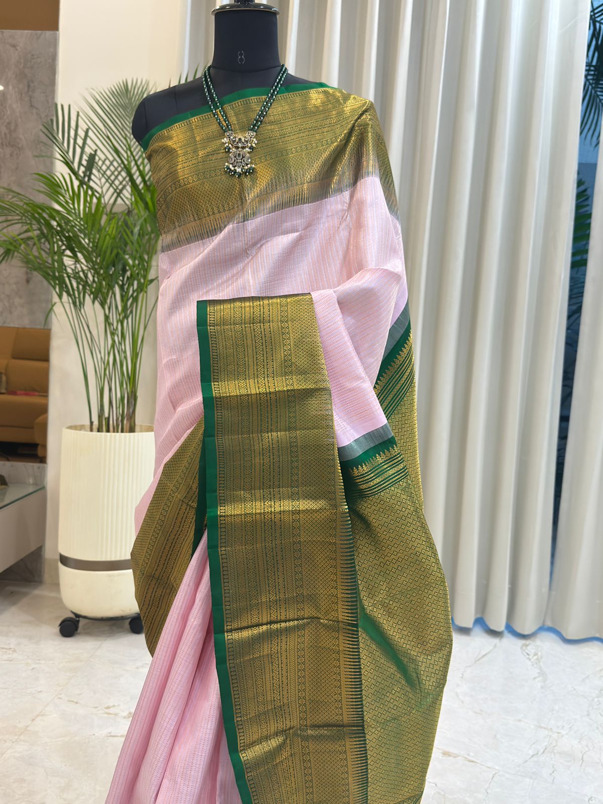 Light Pink Vertical Stripes Green