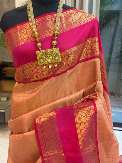 Peach Pink full zariwork with rani pink