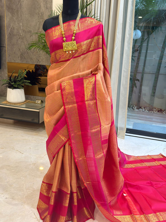 Peach Pink full zariwork with rani pink