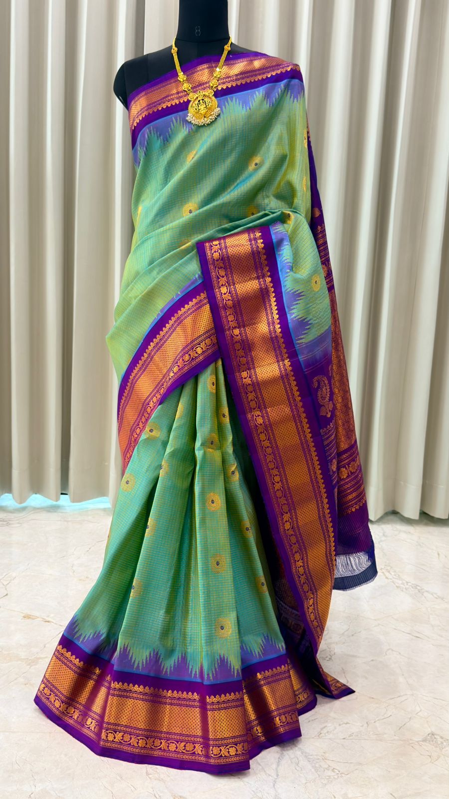 Aqua Green Gadwal Silk