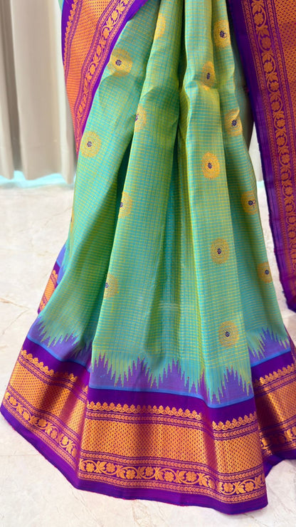 Aqua Green Gadwal Silk