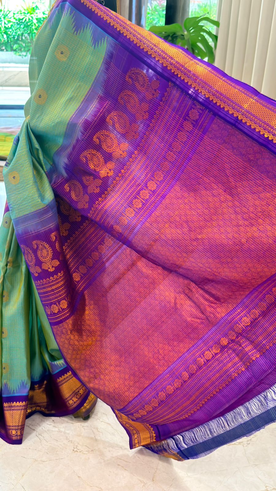 Aqua Green Gadwal Silk