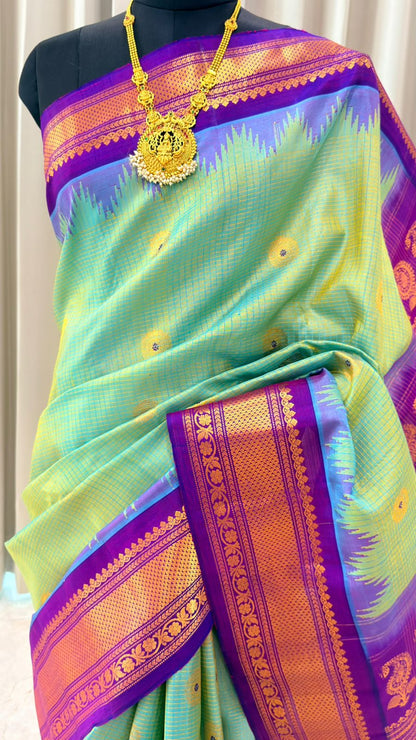 Aqua Green Gadwal Silk