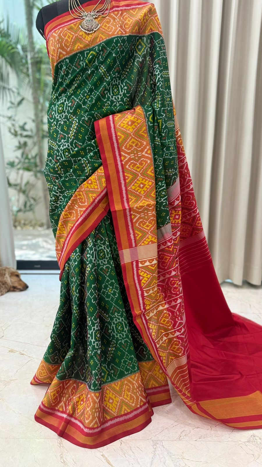 Bottle Green Ikat Saree